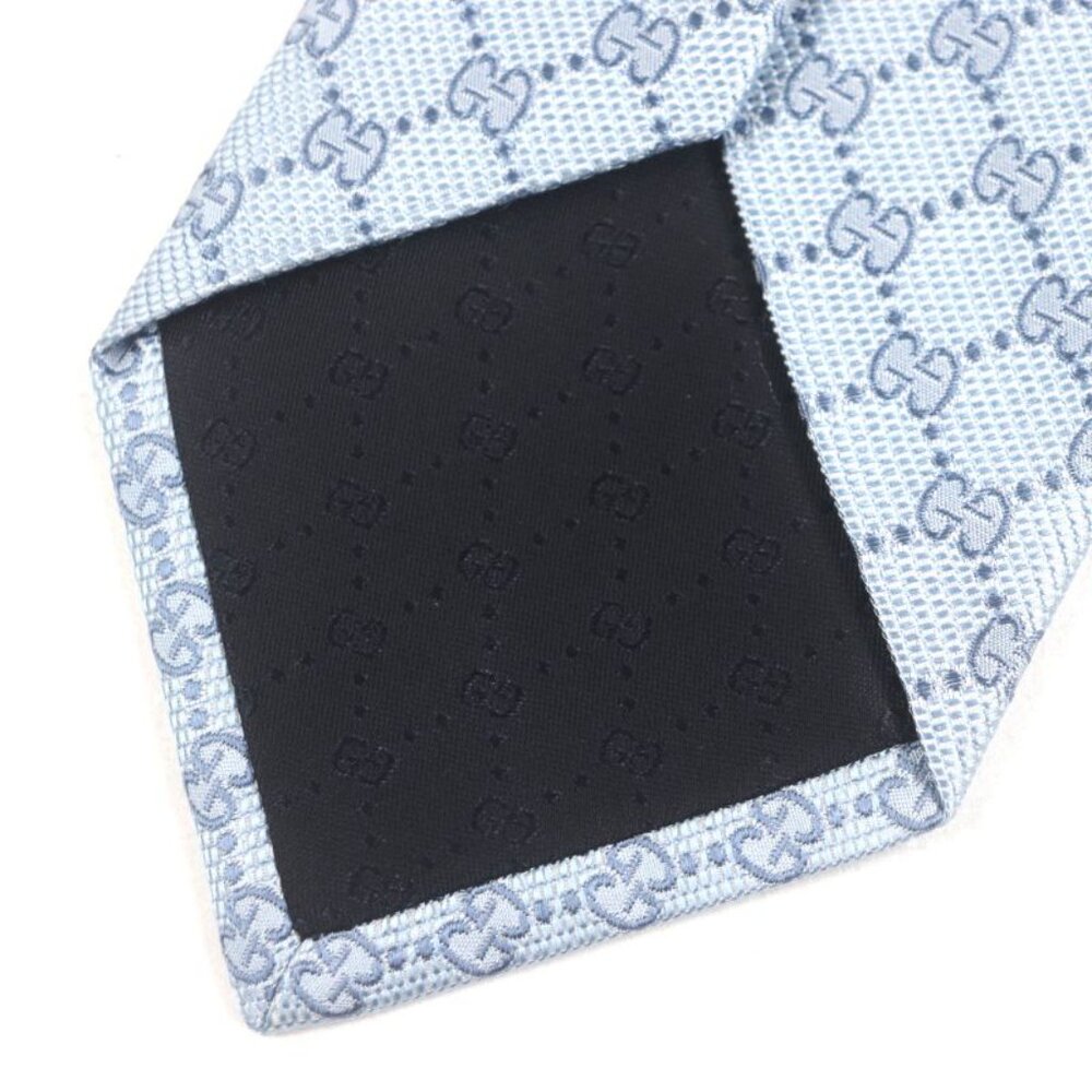 Gucci 100% Silk Cravat GG Pattern Allover Tie Light Blue - Picture 6 of 10